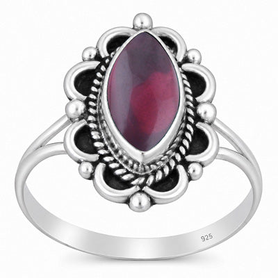 Beautifully Handcrafted Work Around Garnet Marquise Shape 925 Sterling Solid Silver Ring - R3403600-2