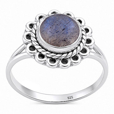 Beautifully Handcrafted Work Around Labradorite Round Shape 925 Sterling Solid Silver Ring - R3403604-5