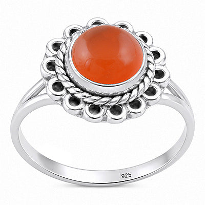 Beautifully Handcrafted Work Around Carnelian Round Shape 925 Sterling Solid Silver Ring - R3403604-7