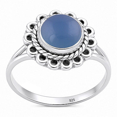 Beautifully Handcrafted Work Around Blue Chalcedony Round Shape 925 Sterling Solid Silver Ring - R3403604-9