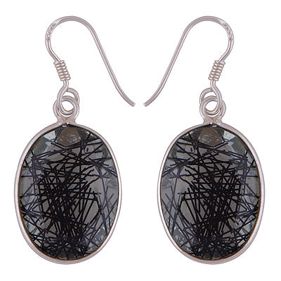 925 Sterling Silver Black Rutile Earrings - R3500204-2