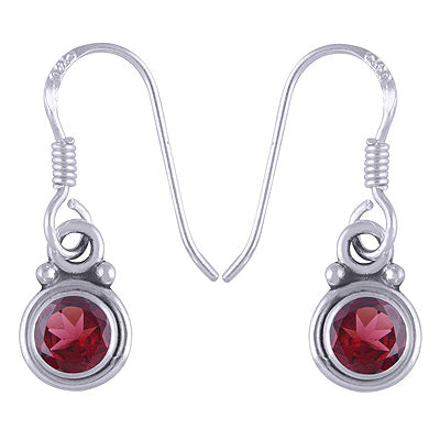 Beautiful Plain Garnet Round Shape 925 Sterling Solid Silver Dangle Earrings - R3500205-19