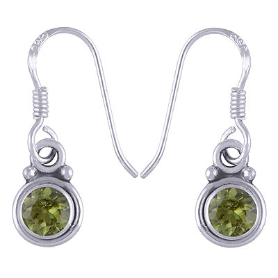 Beautiful Plain Peridot Round Shape 925 Sterling Solid Silver Dangle Earrings - R3500205-24
