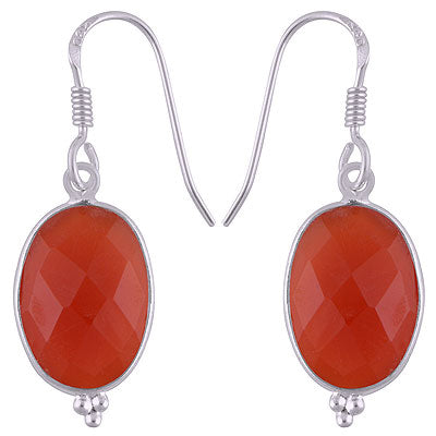 Minimal Rawa Work at Bottom Bezel Carnelian Oval Shape 925 Sterling Solid Silver Dangle Earrings - R3500230-68