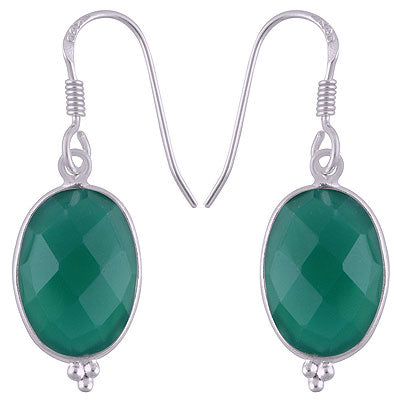 Minimal Rawa Work at Bottom Bezel Green Onyx Oval Shape 925 Sterling Solid Silver Dangle Earrings - R3500230-69