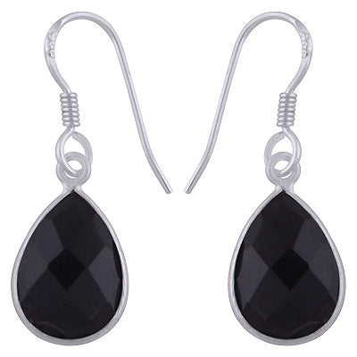 Gorgeous Shaped Gemstone Bezel Black Onyx Pear Shape 925 Sterling Solid Silver Dangle Earrings - R3500251-77