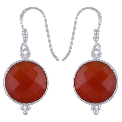 Minimal Rawa work at Bottom Bezel Carnelian Round Shape 925 Sterling Solid Silver Dangle Earrings - R3500253-91