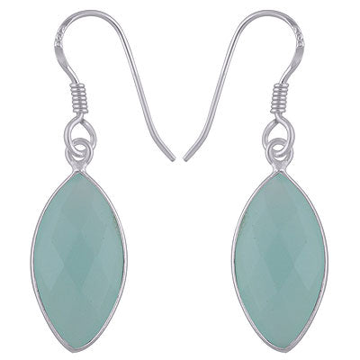 Stunning Minimal Handmade Bezel Aqua Chalcedony Marquise Shape 925 Sterling Solid Silver Dangle Earrings - R3500280-14