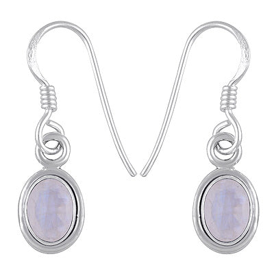 Plain Wire Around Rainbow Moonstone Oval Shape 925 Sterling Solid Silver Dangle Earrings - R3500296-104