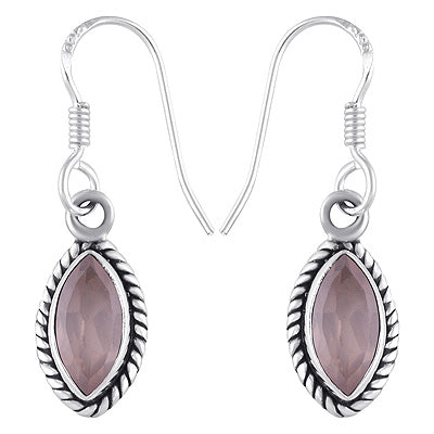 Stunning Twisted Wire Work Around Rose Quartz Marquise Shape 925 Sterling Solid Silver Dangle Earrings - R3500329-27