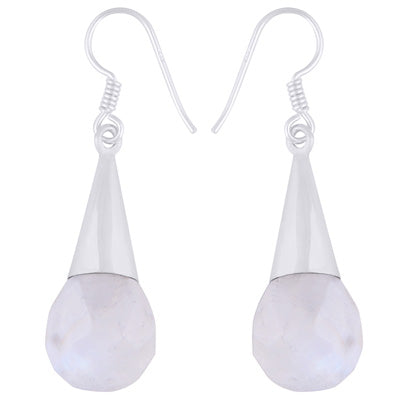 Gorgeous Faceted Seated Gemstone Rainbow Moonstone Drop Shape 925 Sterling Solid Silver Dangle Earrings - R3500414-72