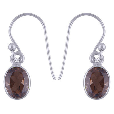 Stunning Looking Gemstone Smoky Topaz Oval Shape 925 Sterling Solid Silver Dangle Earrings - R3500426-217