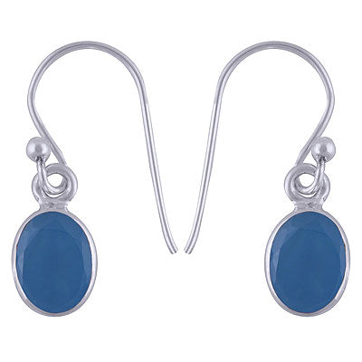 Stunning Looking Gemstone Blue Chalcedony Oval Shape 925 Sterling Solid Silver Dangle Earrings - R3500426-221