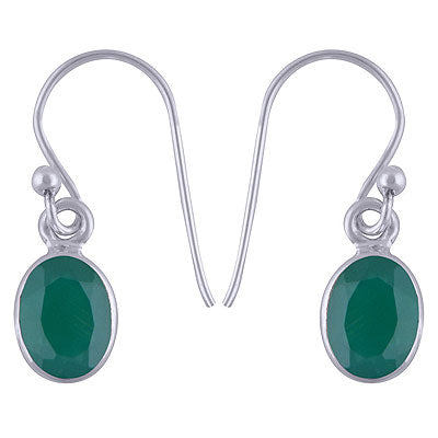 Stunning Looking Gemstone Green Onyx Oval Shape 925 Sterling Solid Silver Dangle Earrings - R3500426-326