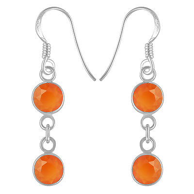 Stunning Two Stone Bezel Carnelian Round Shape 925 Sterling Solid Silver Dangle Earrings - R3500429-251