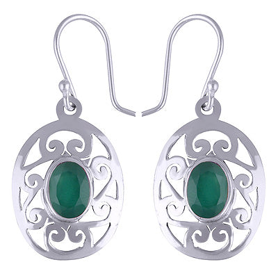 925 Sterling Silver Green Onyx Earrings - R3500470-158