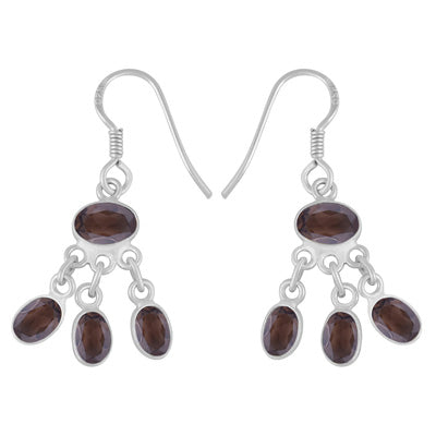 Stunning Chandelier Smoky Topaz Oval Shape 925 Sterling Solid Silver Dangle Earrings - R3500483-114