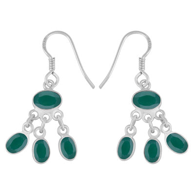 Stunning Chandelier Green Onyx Oval Shape 925 Sterling Solid Silver Dangle Earrings - R3500483-116