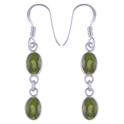 Stunning Two Stone Bezel Peridot Oval Shape 925 Sterling Solid Silver Dangle Earrings - R3500515-209