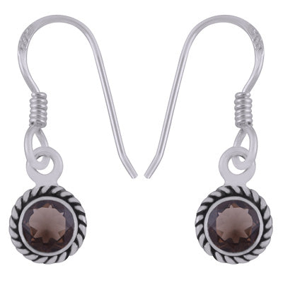Gorgeous Twisted Wire Work Around Smoky Topaz Round Shape 925 Sterling Solid Silver Earrings - R3500542-68