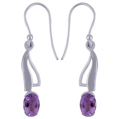 Alluring Unique Design Using Gemstone Amethyst Oval Shape 925 Sterling Solid Silver Dangle Earrings - R3500576-1