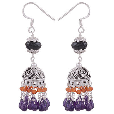 Beautifully Hanging Gemstone Beads Amethyst,Carnelian,Black Onyx Irregular Shape 925 Sterling Solid Silver Dangle Earrings - R3500611-26