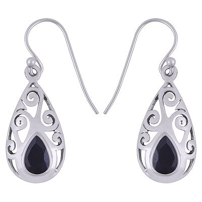 Stunning Handcrafted Work Around Black Onyx Pear Shape 925 Sterling Solid Silver Dangle Earrings - R3500614-11