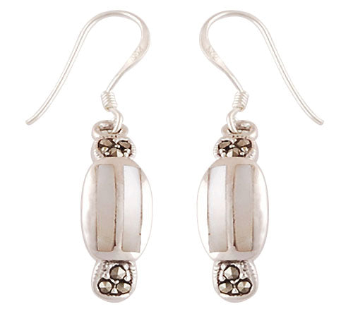 925 Sterling Silver Mother Of Pearl Marcasite Earrings - R3500634-29