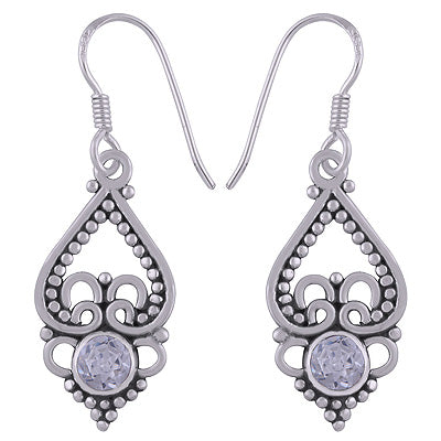 Beautifully Handcrafted Work Around White Cubic Zirconia Round Shape 925 Sterling Solid Silver Dangle Earrings - R3500641-29