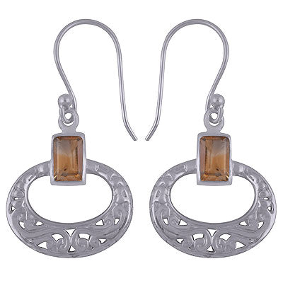 Classic Jali Cut Citrine Rectangle Shape 925 Sterling Solid Silver Dangle Earrings - R3500742-19