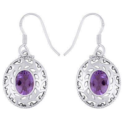 Alluring Jali Cut Work Around Amethyst Oval Shape 925 Sterling Solid Silver Dangle Earrings - R3500757-101