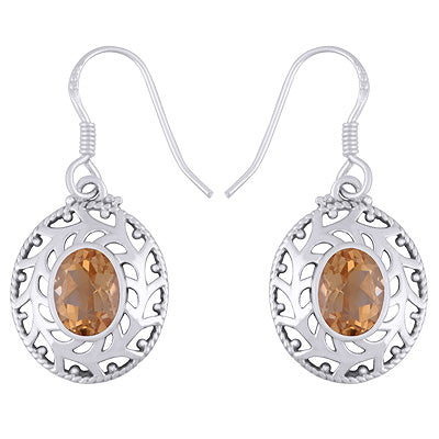 Alluring Jali Cut Work Around Citrine Oval Shape 925 Sterling Solid Silver Dangle Earrings - R3500757-104