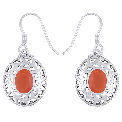 Alluring Jali Cut Work Around Carnelian Oval Shape 925 Sterling Solid Silver Dangle Earrings - R3500757-109