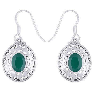Alluring Jali Cut Work Around Green Onyx Oval Shape 925 Sterling Solid Silver Dangle Earrings - R3500757-110