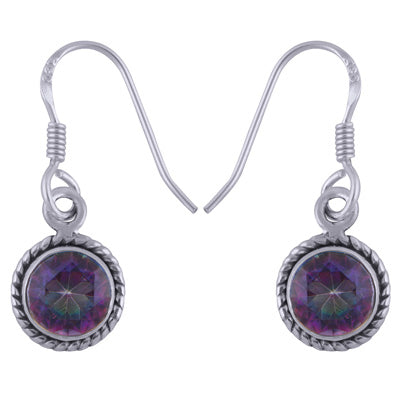 Authentic Wire Work Around Mystic Topaz Round Shape 925 Sterling Solid Silver Dangle Earrings - R3500805-2