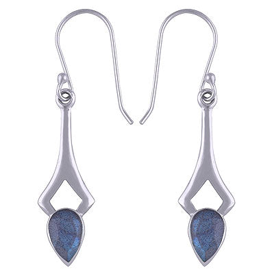 Stunning Edgy Handcrafted Work Around Labradorite Pear Shape 925 Sterling Silver Dangle Earrings - R3500814-105