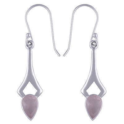 Stunning Edgy Handcrafted Work Around Rose Quartz Pear Shape 925 Sterling Silver Dangle Earrings - R3500814-48