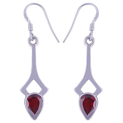 Alluring Edgy Design Around Garnet Pear Shape 925 Sterling Solid Silver Dangle Earrings - R3500903-5