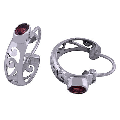 Gorgeous Bali in Garnet Oval Shape 925 Sterling Solid Silver Earrings - R3500920-2