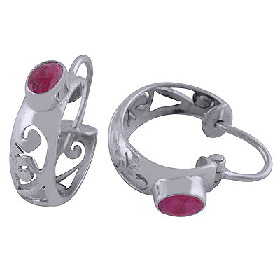 Gorgeous Bali in Red Corundum Oval Shape 925 Sterling Solid Silver Earrings - R3500920-6