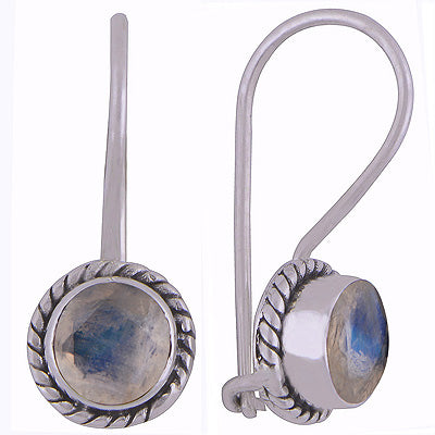 Gorgeous Textured Wire Around Rainbow Moonstone Round Shape 925 Sterling Solid Silver Earrings - R3500925-45