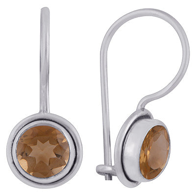 Beautiful Seated Gemstone Citrine Round Shape 925 Sterling Solid Silver Earrings - R3500926-44
