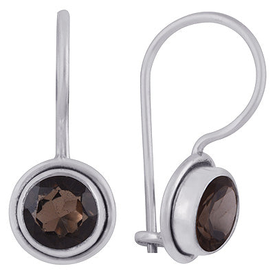 Beautiful Seated Gemstone Smoky Topaz Round Shape 925 Sterling Solid Silver Earrings - R3500926-47