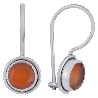 Beautiful Seated Gemstone Carnelian Round Shape 925 Sterling Solid Silver Earrings - R3500926-50