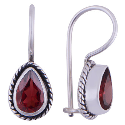 Alluring Twisted Wire Work Around Garnet Pear Shape 925 Sterling Solid Silver Earrings - R3500930-52