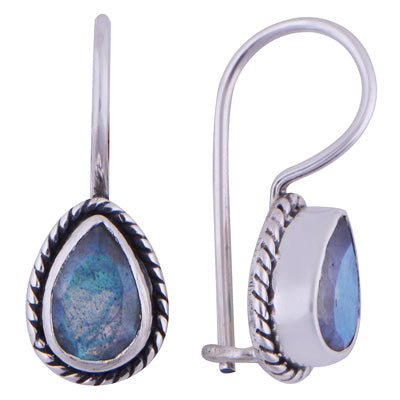 Alluring Twisted Wire Work Around Labradorite Pear Shape 925 Sterling Solid Silver Earrings - R3500930-56