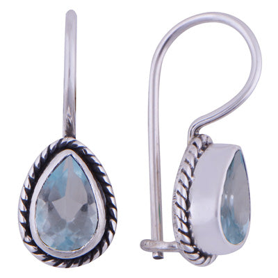 Alluring Twisted Wire Work Around Blue Topaz Pear Shape 925 Sterling Solid Silver Earrings - R3500930-59