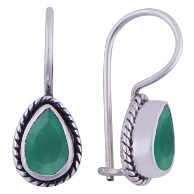 Alluring Twisted Wire Work Around Green Onyx Pear Shape 925 Sterling Solid Silver Earrings - R3500930-60