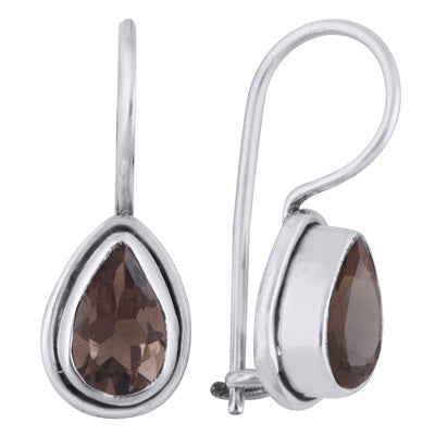 Plain Wire Around Smoky Topaz Pear Shape 925 Sterling Solid Silver Earrings - R3500931-13