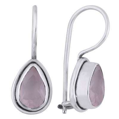 Plain Wire Around Rose Quartz Pear Shape 925 Sterling Solid Silver Earrings - R3500931-71